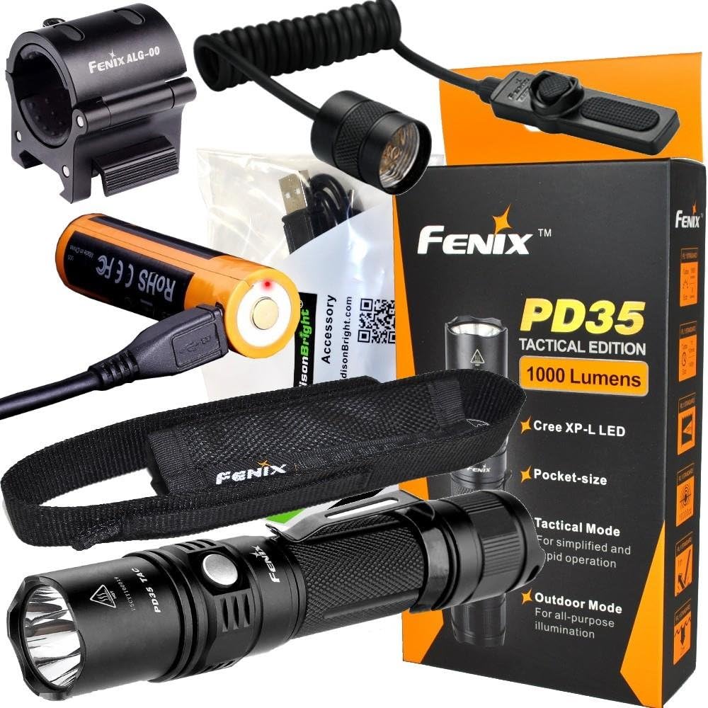 Bеѕt Rеvіеw Fenix PD35 TAC 1000 Lumen CREE LED Tactical Flashlight with USB Rechargeable, Weapon Mount kit with EdisonBright USB Charging Cable Bundle
