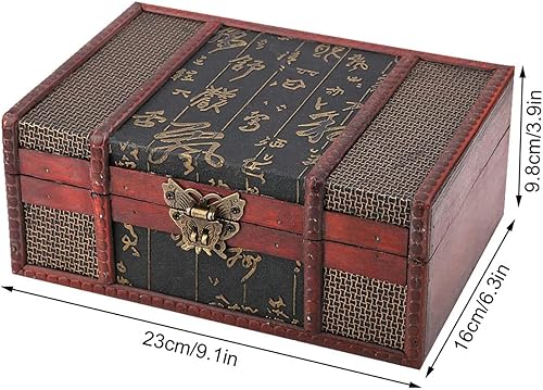 Miniatura 3 de Caja del tesoro, caja de madera china vintage de 9.1 x 6.3 x 3.9 pulgadas, caja de joyería china para almacenar libros, Biblias, documentos, joyas