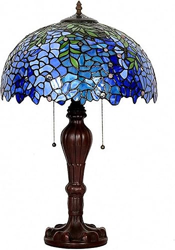 Miniatura 9 de MAGCOLOR Lámparas de mesa, estilo Tiffany, lámpara de mesa de glicina púrpura con pantalla de 16 pulgadas hecha a mano y base de lámpara redonda