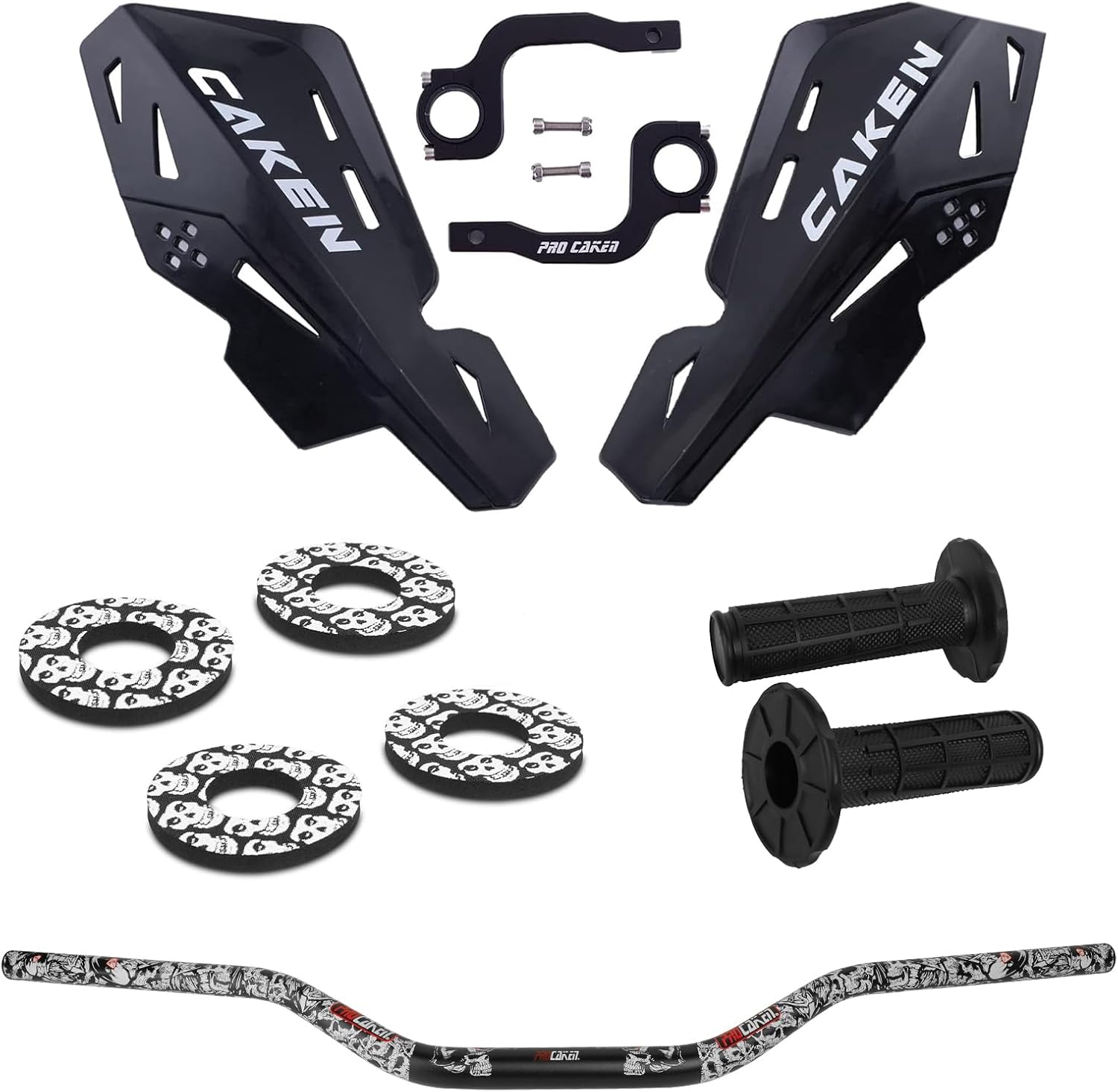 PRO CAKEN Universal 7/8" 22mm and 1 1/8" 28mm Handle Bar with Hand Guards CNC Bracket kit for Dirt Bike Motocross ATV Scooter for CRF KLX KX LTR TRX SX SXF EXC XCW Grizzly Hawk 250 Bicycles Black