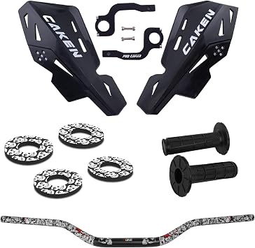 Universal 1 1/8" 28mm Handle Bar with Hand Guards CNC Bracket kit for Dirt Bike Motocross ATV Scooter for CRF KLX KX LTR TRX SX SXF EXC XCW Grizzly Hawk 250 Bicycles Black