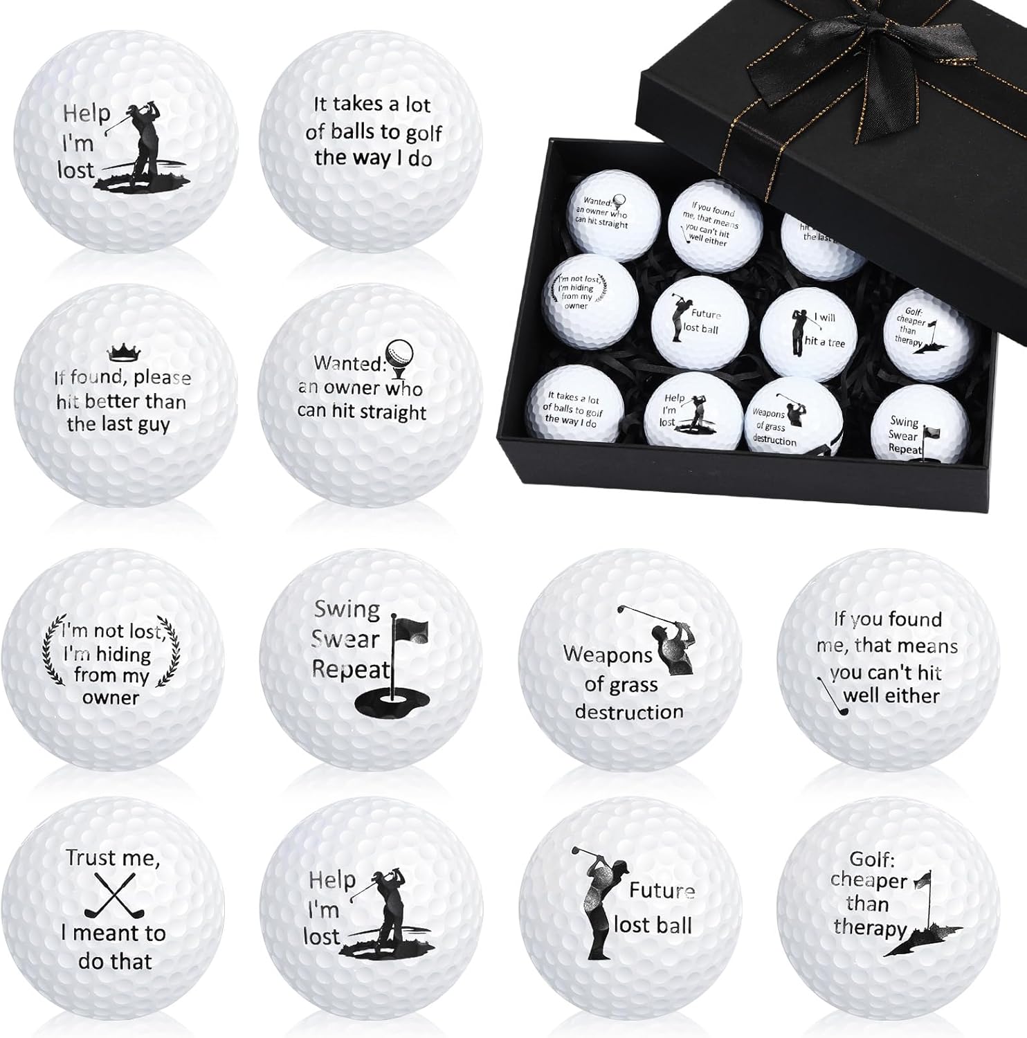 Soulchen 12 Pcs Funny Golf Balls Gift Set Funny Golfer Gift Set for Men Dad Golfers Grandfather Professional Practice Ball Fathers Day Birthday Gifts Bulk Unique Novelty Gifts for Golfers