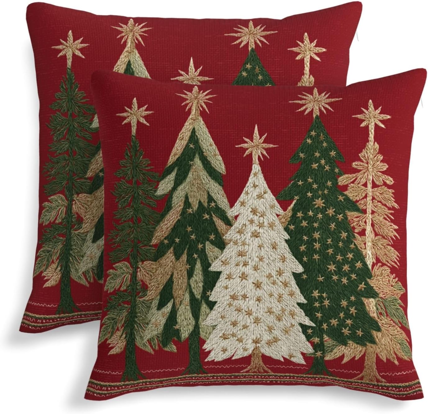 KiuLoam Red Christmas Pillow Covers 20x20 Set of 2 Gold Green Christmas Tree Print Decorative Outdoor Throw Pillow Cases Winter Holiday Cushion Covers for Sofa Bed Couch Living Room Decor
