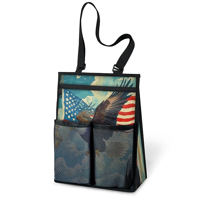 Ourtheme American Flag Eagle Portable Shower Bag for Travel Gym Camp Beach Tote Shower Caddy Bags Hanging Toiletry