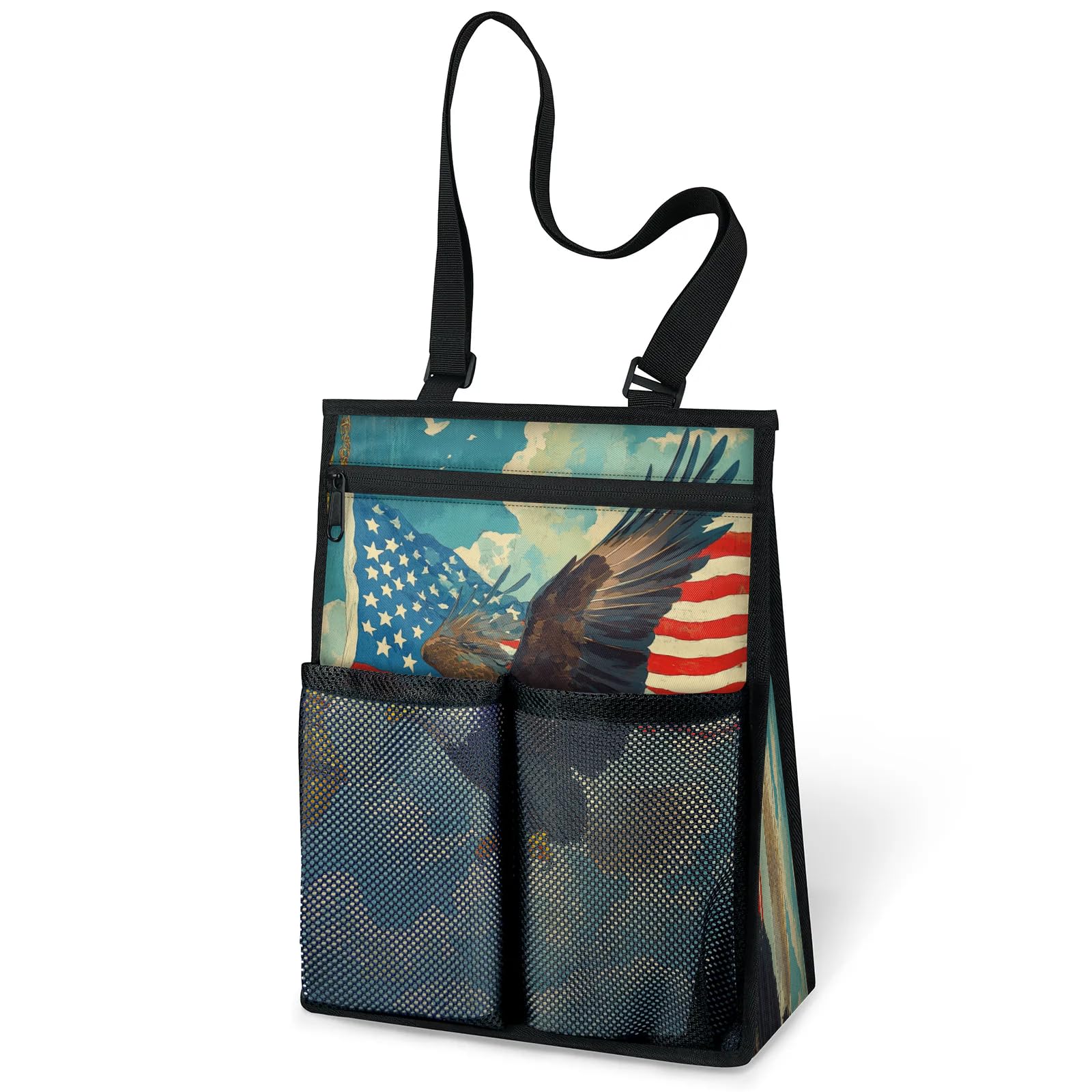Ourtheme American Flag Eagle Portable Shower Bag for Travel Gym Camp Beach Tote Shower Caddy Bags Hanging Toiletry