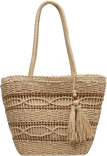 Straw Beach Bag, Summer Woven Tote Bag with Tassels Shoulder Handbag Straw Purses and Handbags for Women