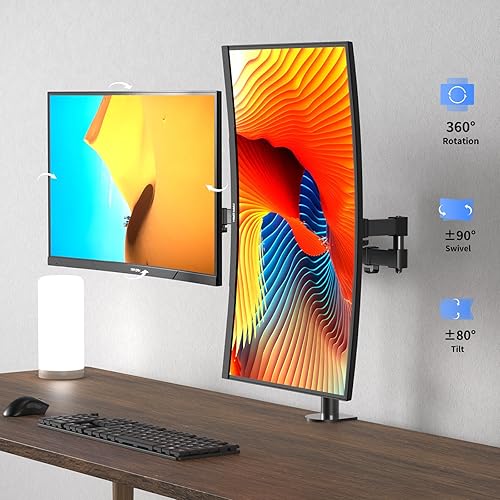 Miniatura 3 de Bracwiser Soporte de brazo de monitor doble totalmente ajustable para dos pantallas de 13 a 27 pulgadas, 22 libras para monitor de pantalla de