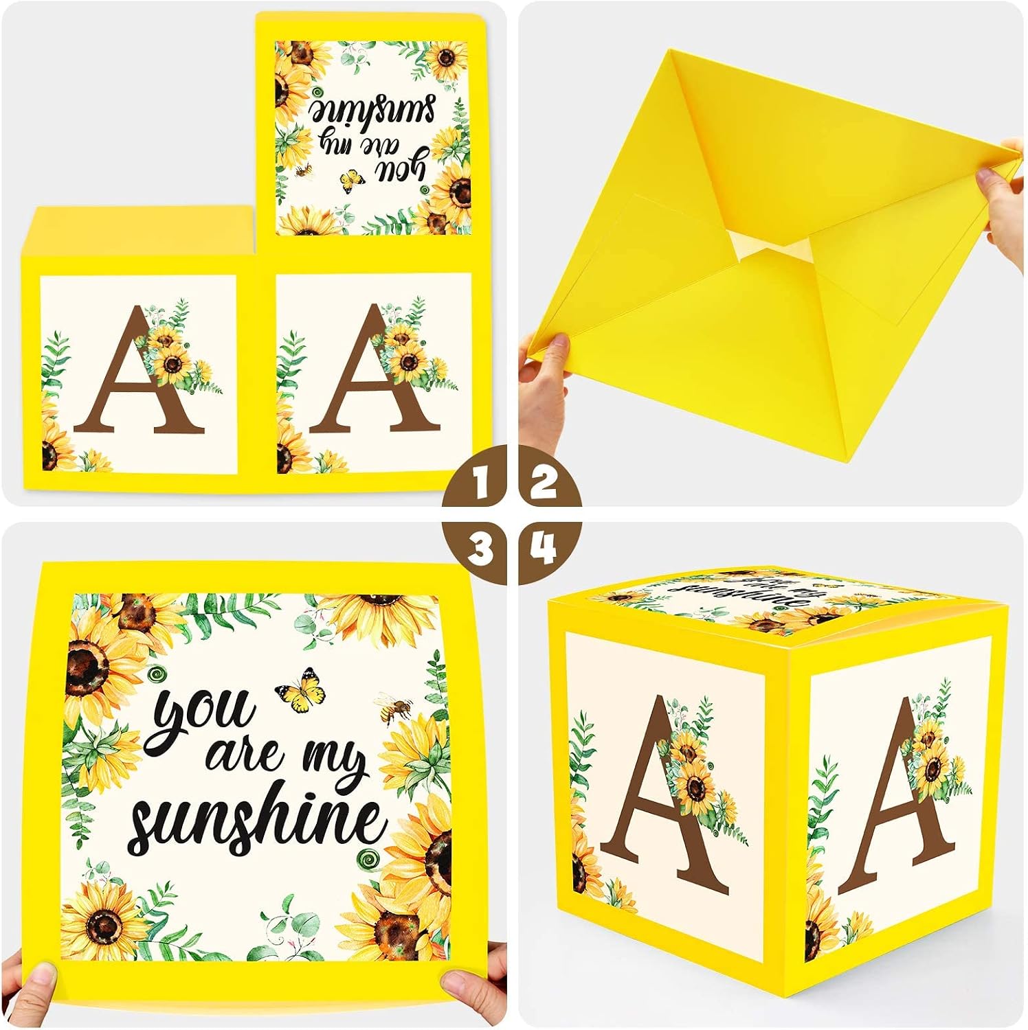 Sunflower Balloon Baby Boxes Decor DIY Summer Fall Theme Baby Letter Blocks Balloons Artificial Sunflower Garland Set for Sunflower Baby Shower First Birthday Party Photography Background