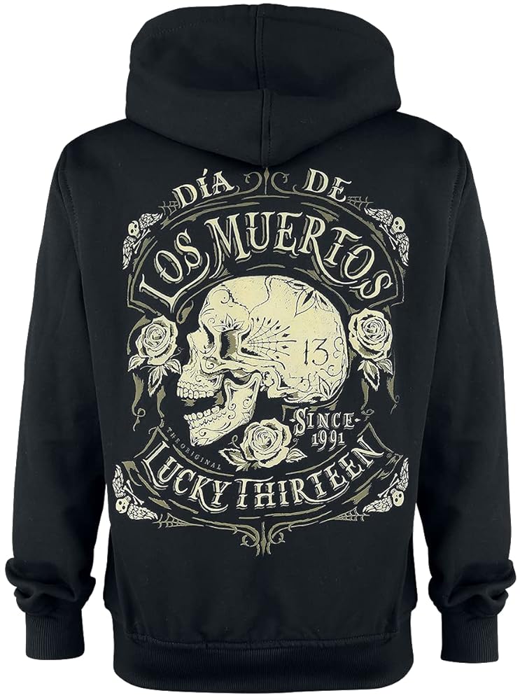 lucky man❗️ Lucky 13 Men Zip Hoodie Dead Skull, Size:4XL, Color:Black