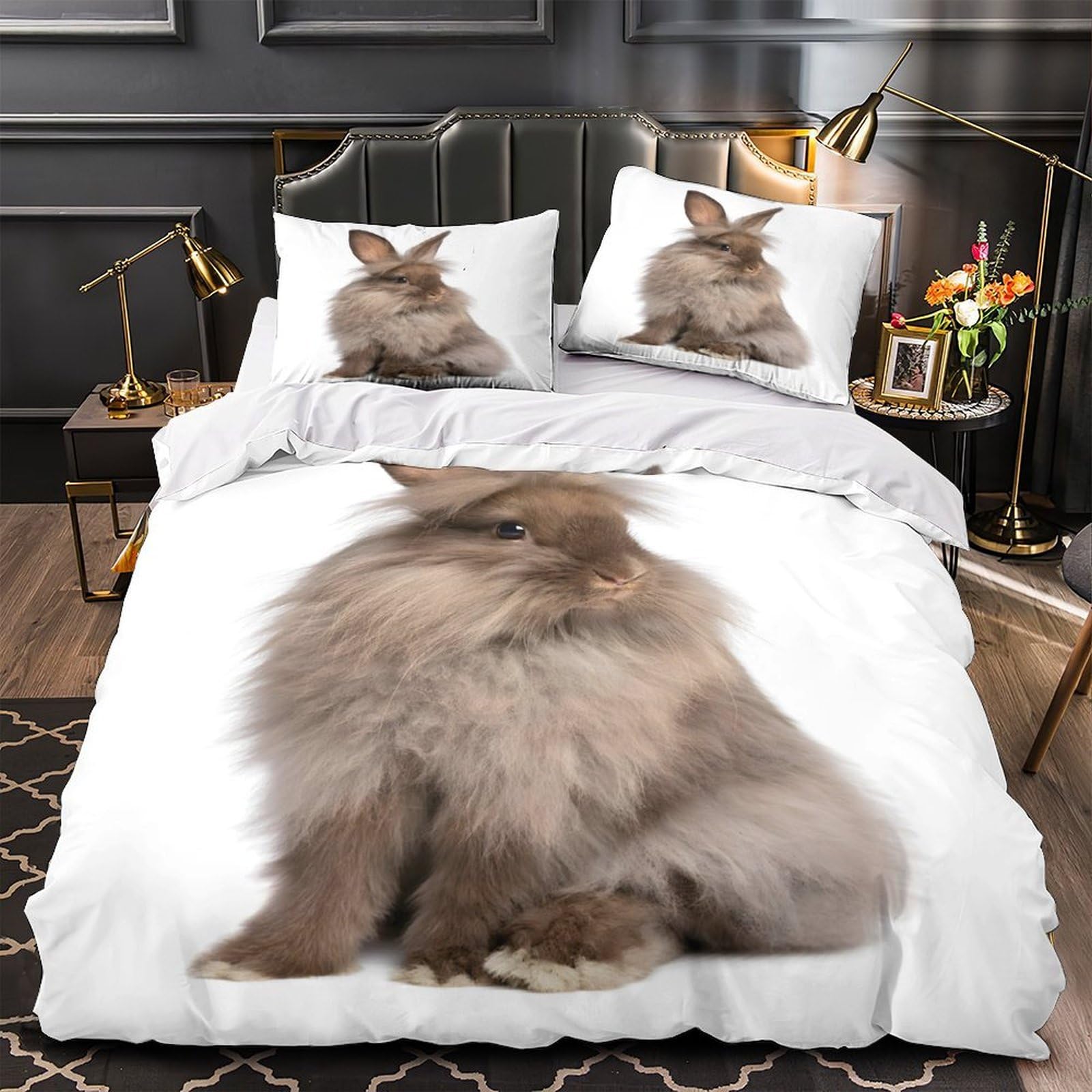 Housse couette lapin 3D à finition fermeture éclair durable