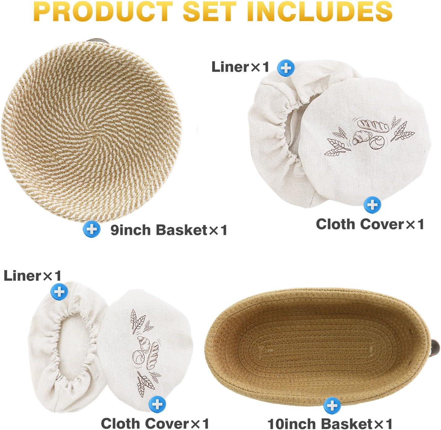 Nikkar Banneton Bread Proofing Basket Set of 2, 9 10 11 inches