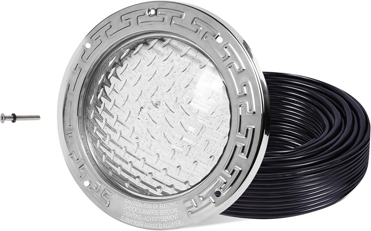 PN01 LED Inground Pool Lighting System 120V AC 10 Inch 40W, 6500K Cool White, 100 Feet Cord