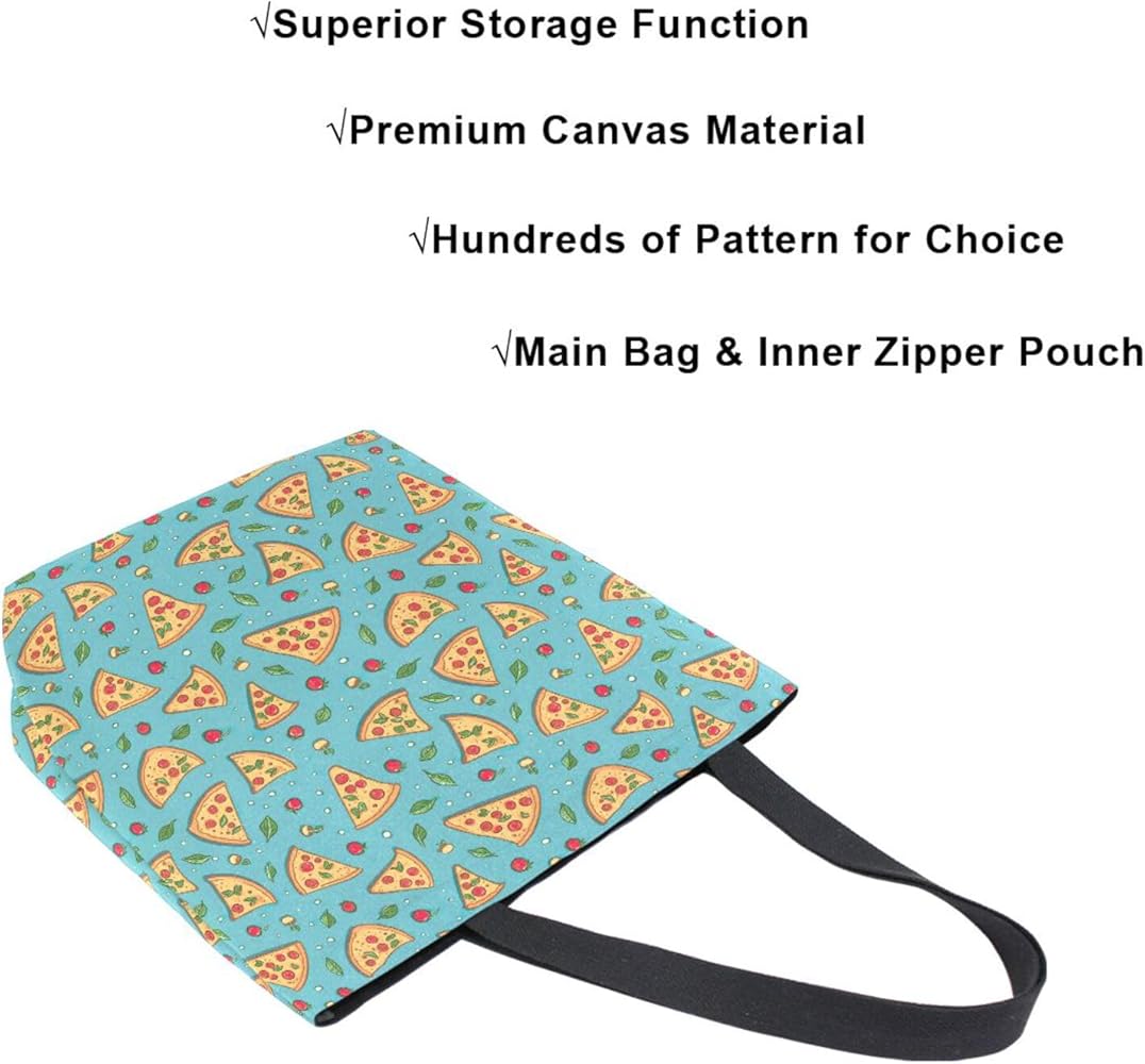 Amazon.com: Funny Pizza Canvas Tote Bag Large Reusable Grocery