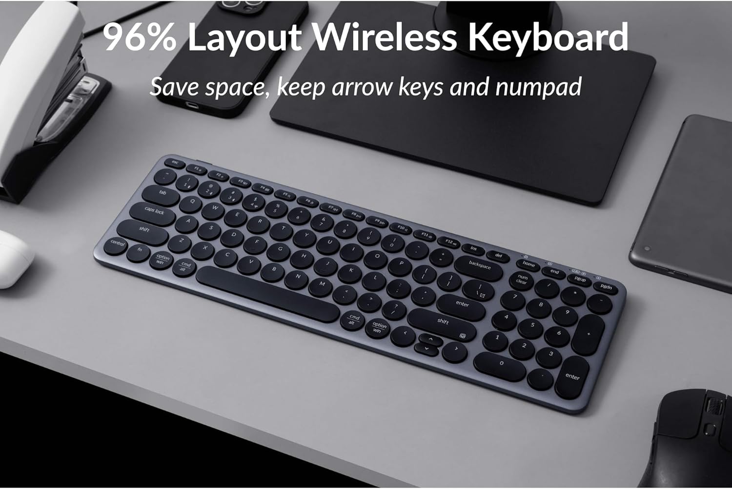 Keychron B4 Pro Ultra-Slim 96% Wireless Keyboard, Bluetooth/2.4 GHz/Wired Connection Keyboard with Numpad, Launcher, Up to 300 Hours Battery Compatible with Mac Windows Linux - Space Gray