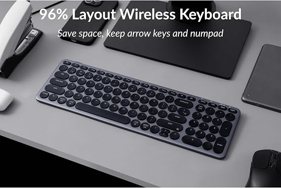 Keychron B4 Pro Ultra-Slim 96% Wireless Keyboard, Bluetooth/2.4 GHz/Wired Connection Keyboard with Numpad, Launcher, Up to 300 Hours Battery Compatible with Mac Windows Linux - Space Gray