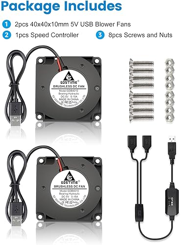 Miniatura 6 de GDSTIME Ventilador de ventilador USB de 1.575 in de 5 V con control de 3 velocidades, ventiladores sin escobillas Micro 5 voltios DC 4010 rodamiento