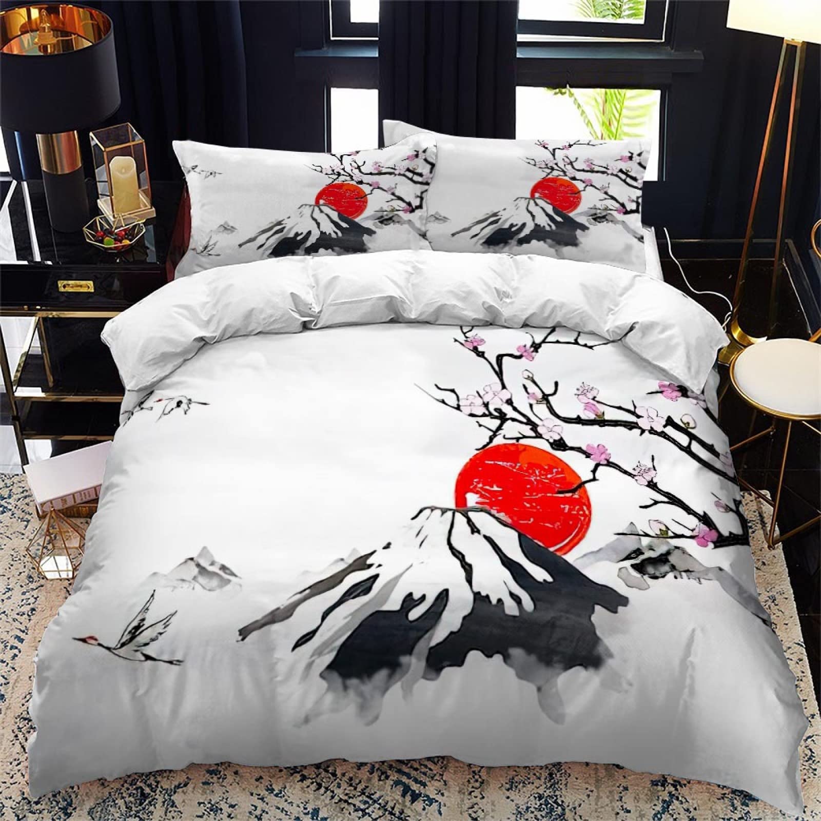 Ensemble de literie paysage japonais : housse de couette en microfibre vert terreux - France