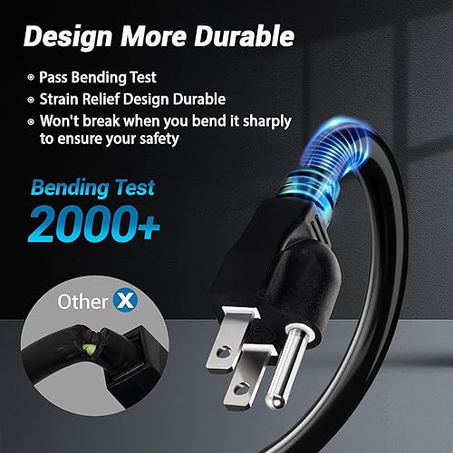 Miniatura 3 de YOTIGER Cable de extensión de alimentación para interiores y exteriores, 16 AWG, 13 A, 1625 W, 16 AWG SJTW, cables eléctricos resistentes de 3