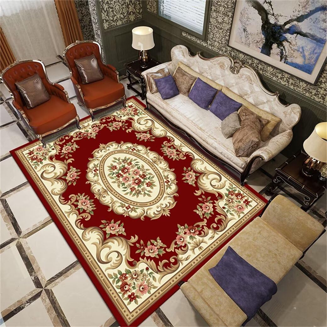 Tapis chambre enfant grand format 100x160cm floral rouge
