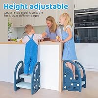 Vista 2 de Onasti Taburete Escalón para Niños Pequeños para Lavabo de Baño, Escalón Ajustable de 2 Pasos para Niños con Asas, Taburete de Inodoro