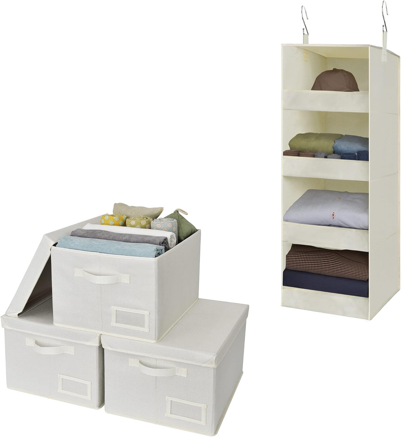 GRANNY SAYS Bundle of 1-Pack Walk-in Closet Hanging Organizer & 3-Pack Storage Bins for Wardrobe Shelves