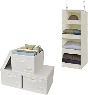 GRANNY SAYS Bundle of 1-Pack Walk-in Closet Hanging Organizer & 3-Pack Storage Bins for Wardrobe Shelves