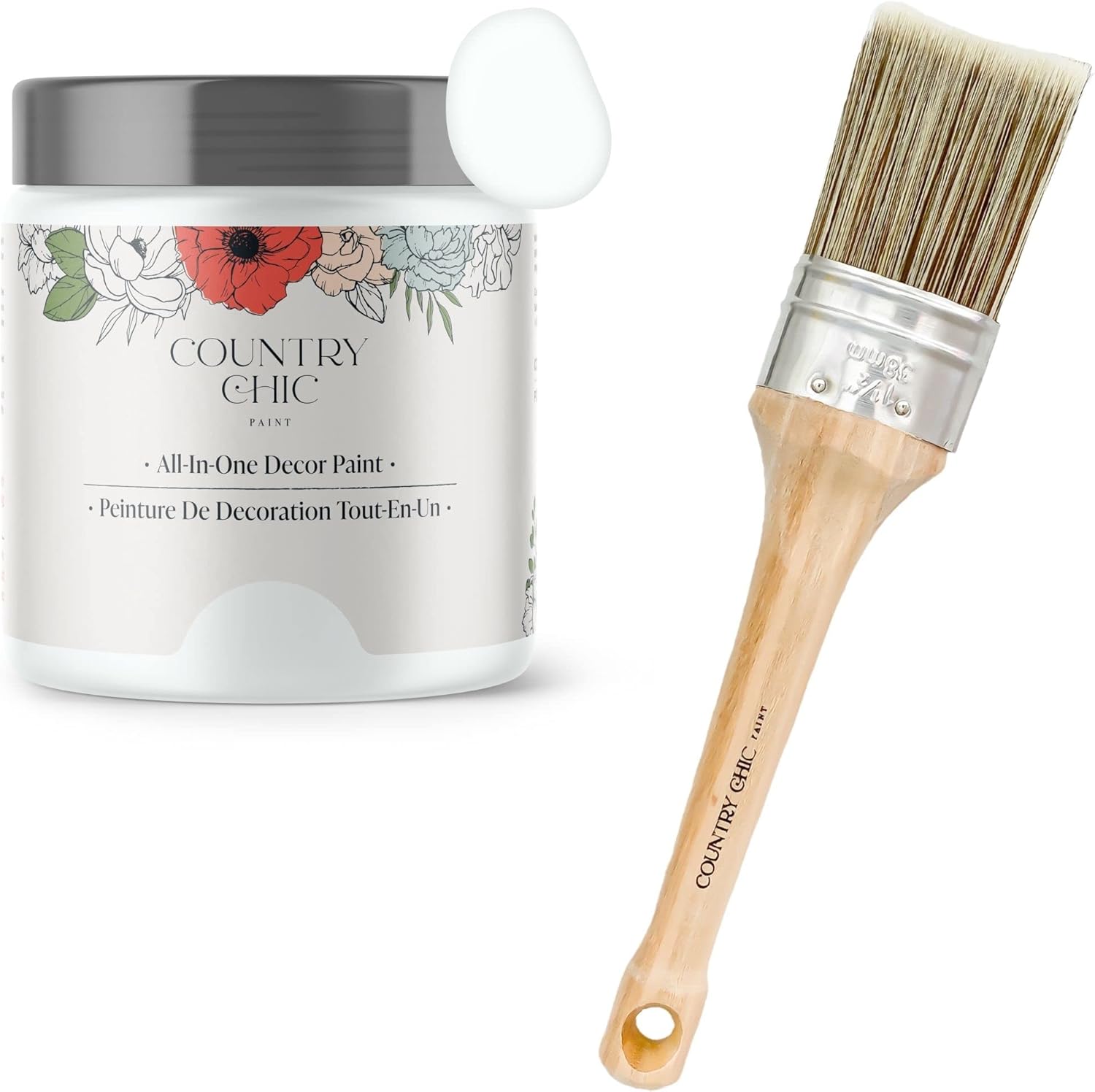 Chalk Style Paint + Paint Brush Bundle - for Furniture, Home Decor, Crafts (Color: Simplicity [4 oz] - White)