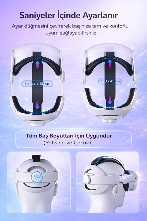 Meta Quest 2/3/3S Uyumlu Başlık Kayışı (Elite Strap), VR Gözlük Aksesuarı | Meta Quest 2/3/3S Uyumlu