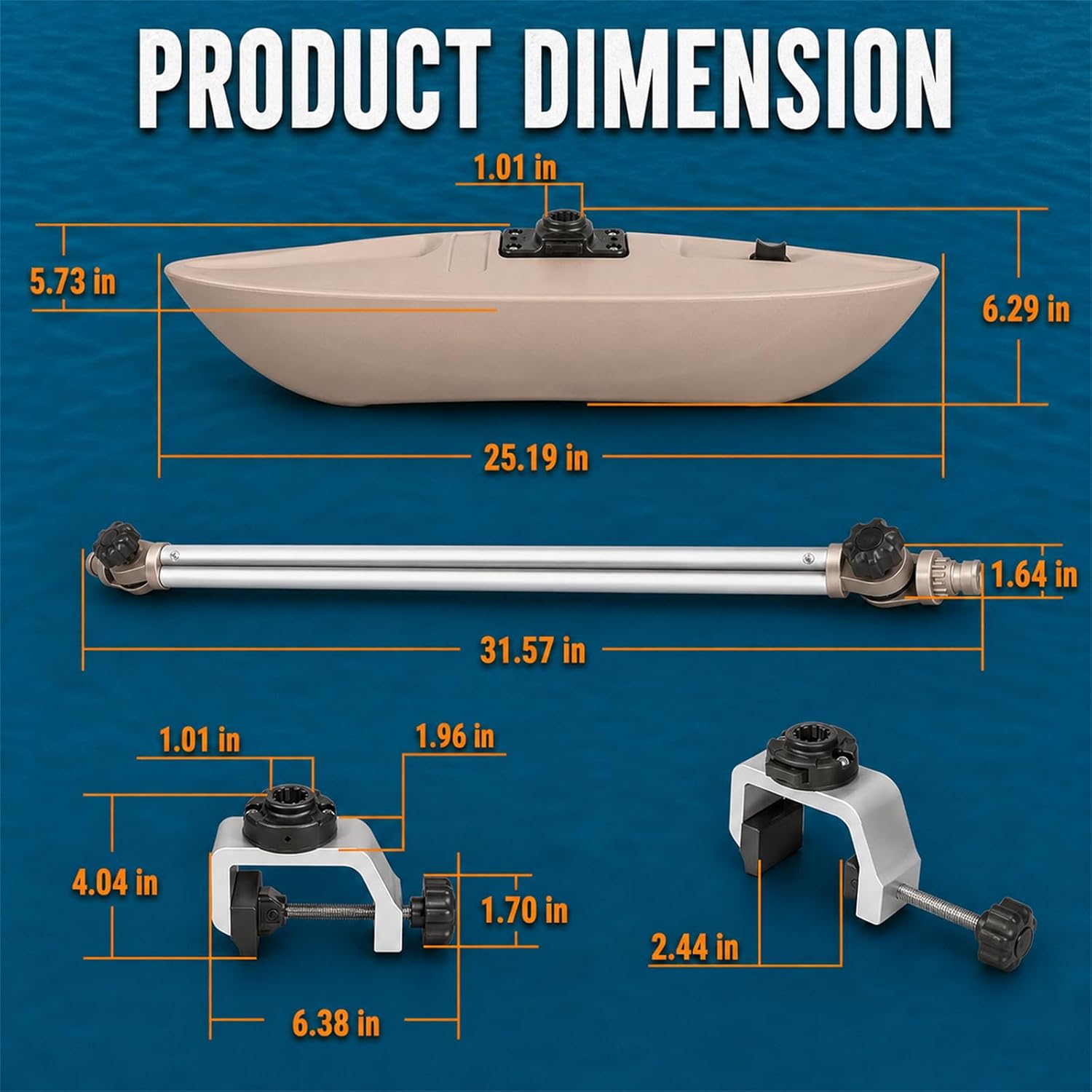Canoe Outriggers/Canoe Stabilizers Kit, Clamp-on Mounting, 32" Aluminum Arm
