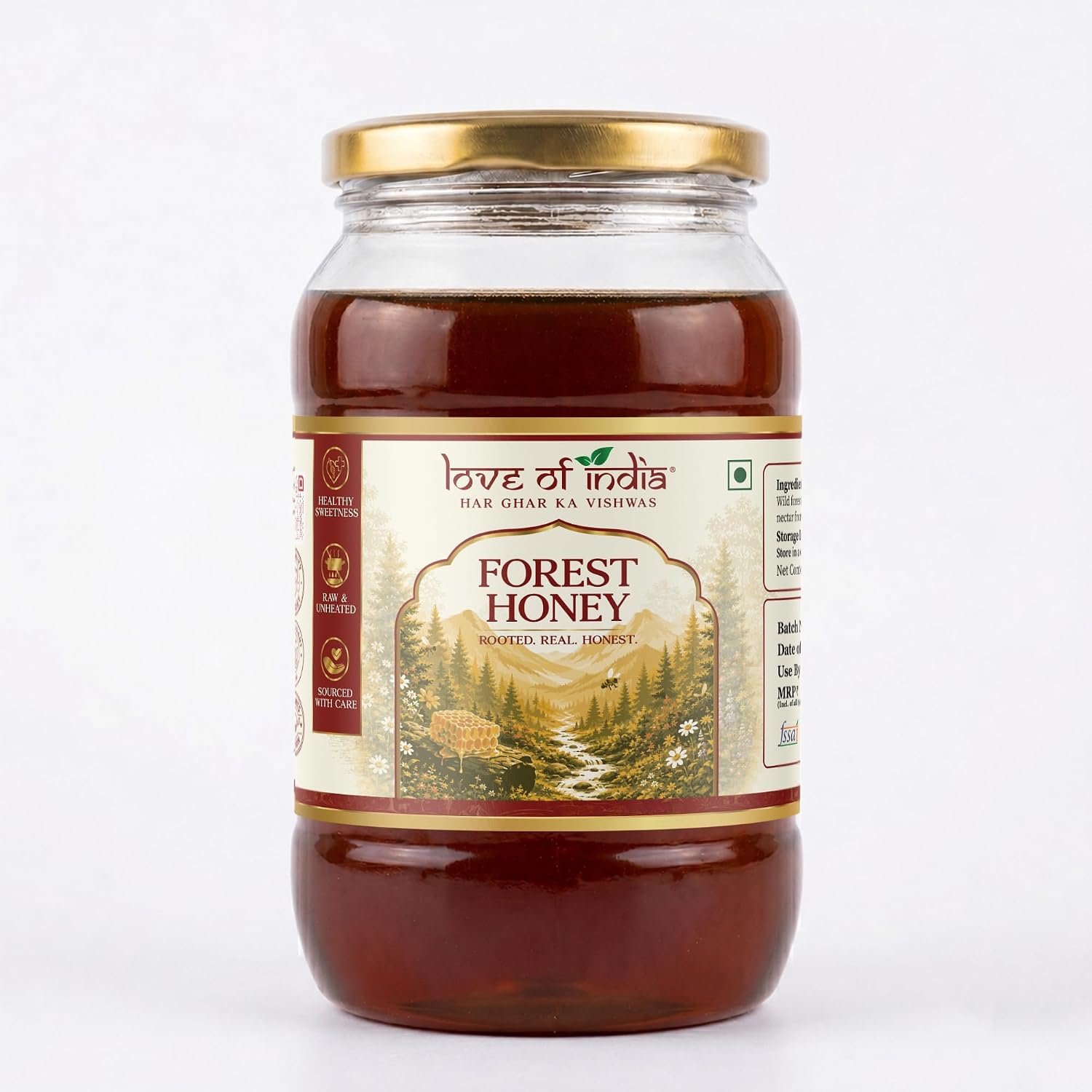 Love of India Forest Honey 1200 gm | Raw & Unprocessed | Pure Natural Honey | Ethical Forest Collection | Original Raw Honey | Indigenous Honey | Honey in Fresh | Lab Tested