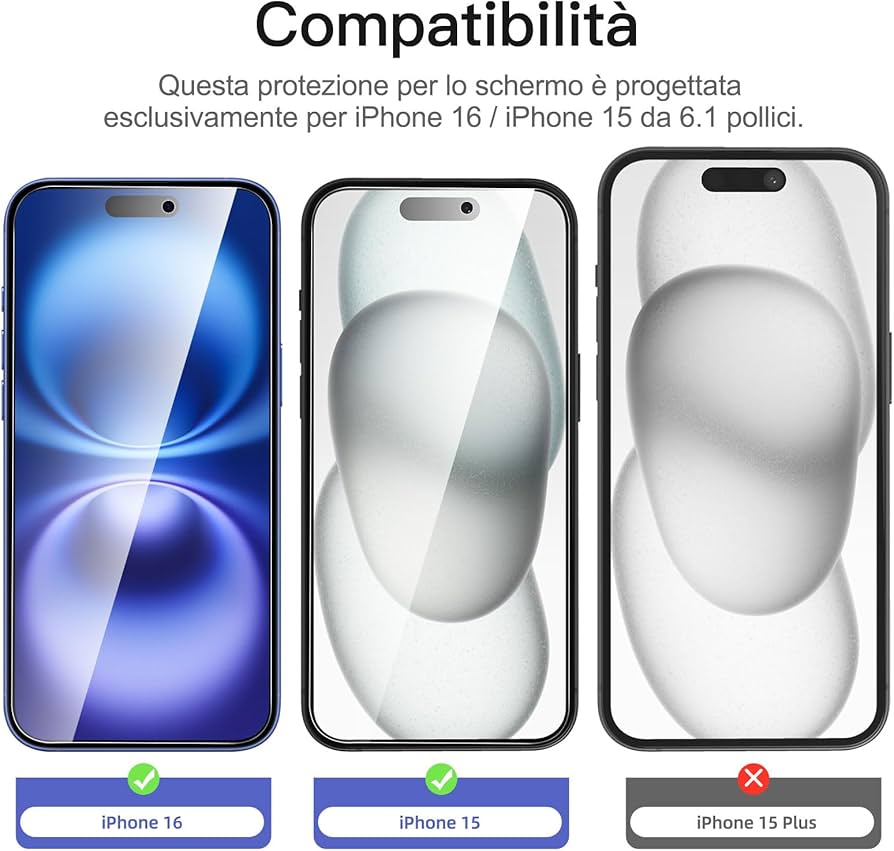 NIMASO Pellicola Protettiva In Vetro Temperato Per IPhone 16/15 (6,1''), 3 Pezzi, Installazione Automatica Con Rimozione Polvere, 9H