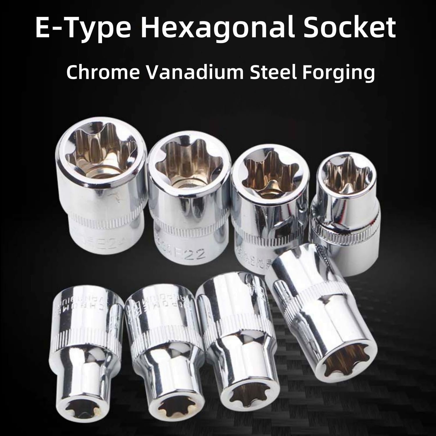 14 Pcs Female E Torx Socket Set with Case,1/4" 3/8" 1/2" Drive,E4 - E24 External Torque Socket Kit for Car, Motorcycle, Bicycle, electrical equipment, Machinery Maintenance