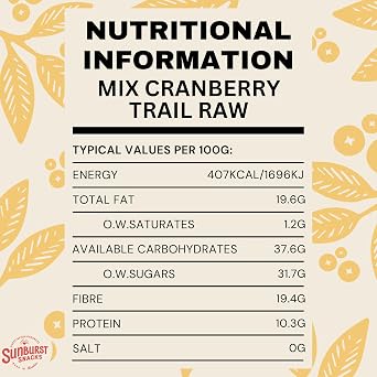 Sunburst Snacks Cranberry & Nut Trail Mix, High Fibre Blend Including Pumpkin & Sunflower Seeds, Resealable & Recyclable Pouch, 500G