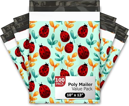 10x13 100 Ladybug Designer Poly Mailers Shipping Envelopes Premium Printed Bags