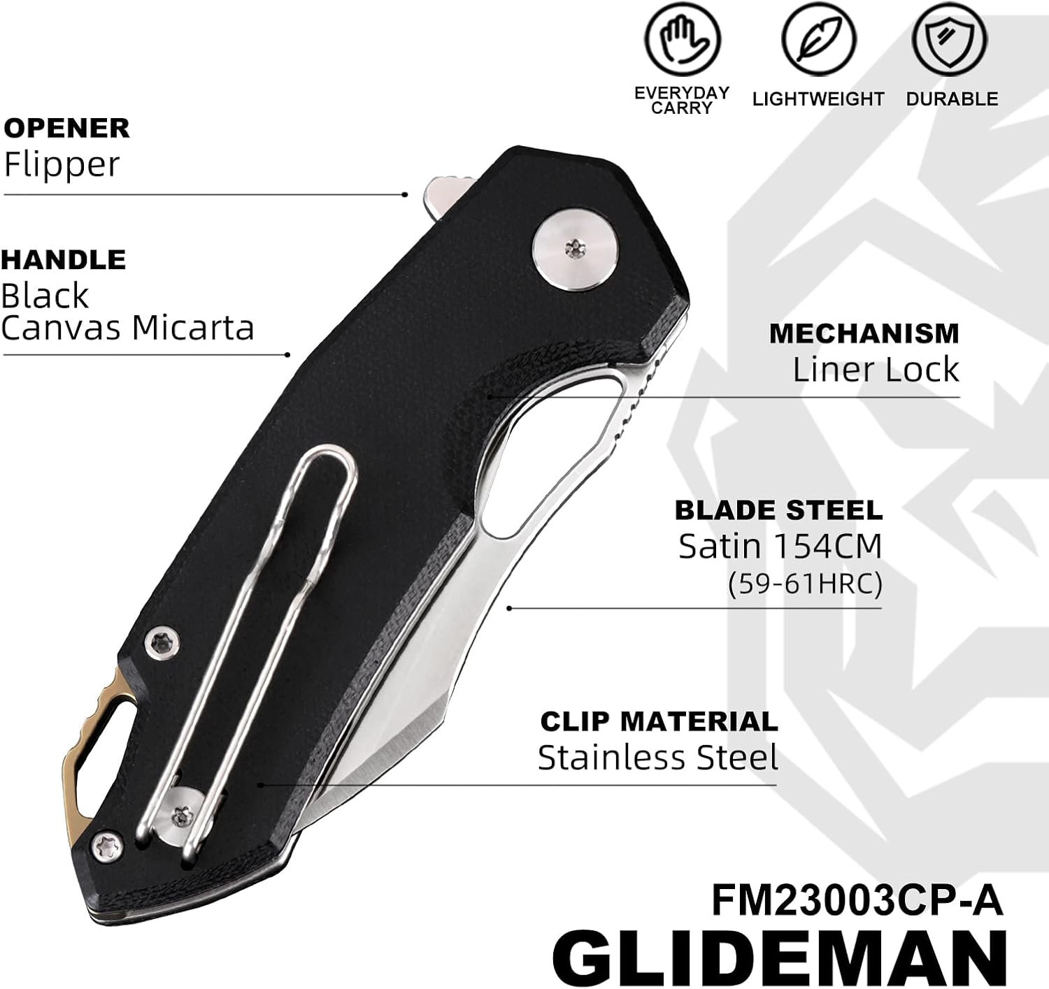 Pocket Knife for Men,154CM Steel Blade,Hunting Knife Camping Folding Knives with for Outdoor,Survival,Tactical,Hunting and Camping（Black）