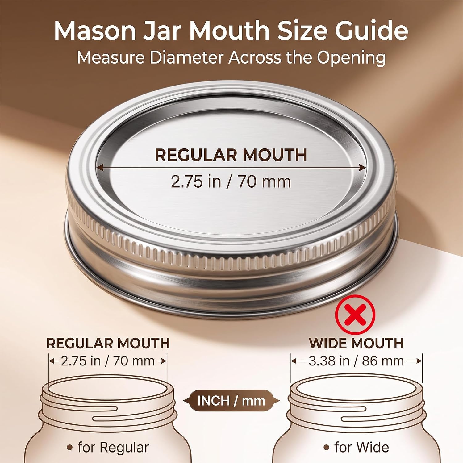 12 Pack Regular Mouth Mason Jar Lids with Rings, 70mm Canning Covers