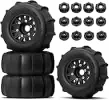 RC Truck Tires & Wheels - 1/10 Scale, 12mm/14mm/17mm Hex, Fits Arrma Senton, Traxxas Slash, Axial & More - Detachable & Durable (Black)