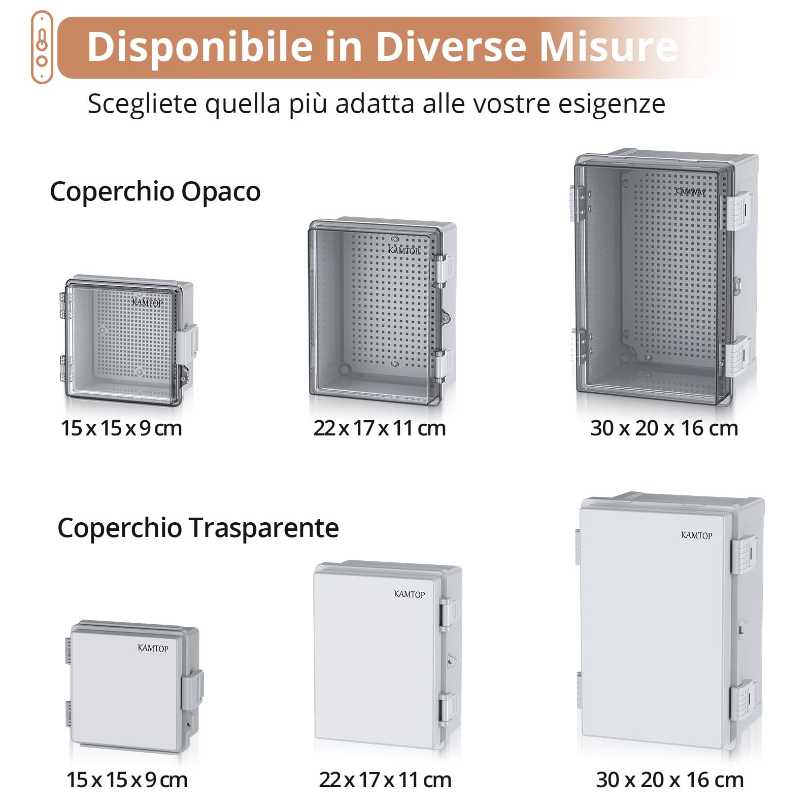 Kamtop Scatola Elettrica Impermeabile IP67 (Trasparente) 300x200x160mm - Protezione per Mobili Elettrici, Progetti Fai-da-te, Applicazioni Esterne