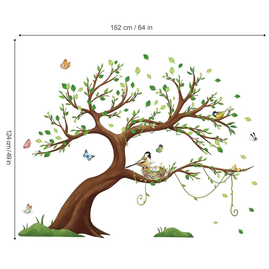 Adesivo Muro Albero Con Fiori E Uccelli - 160cm Altezza - Foto 6