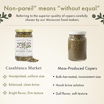 Casablanca Market Moroccan Capers Non Pareil Handpicked, Premium Capers Jar in Pure Brine Non-GMO, Plant-Based, Kosher, Halal-Friendly, No Preservatives For Pasta, Sauces, Meat & More, 1-Pack