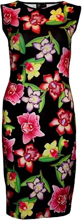 Exotic Orchids Floral Bodycon Wiggle Style Pencil Dress