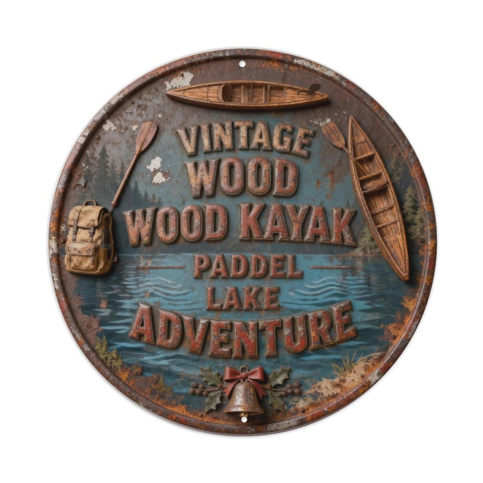VINTAGE WOOD KAYAK PADDEL LAKE ADVENTURE Metal Tin Sign Plaque