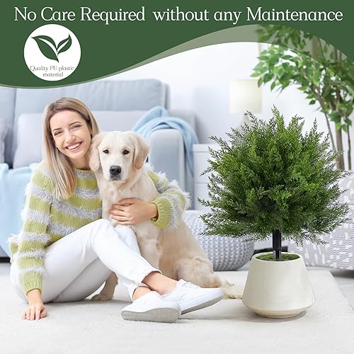 Miniatura 7 de Topiario artificial de ciprés de 23.6 pulgadas para exteriores con espiga, paquete de 2 arbustos de cedro sintético resistentes a los rayos UV para