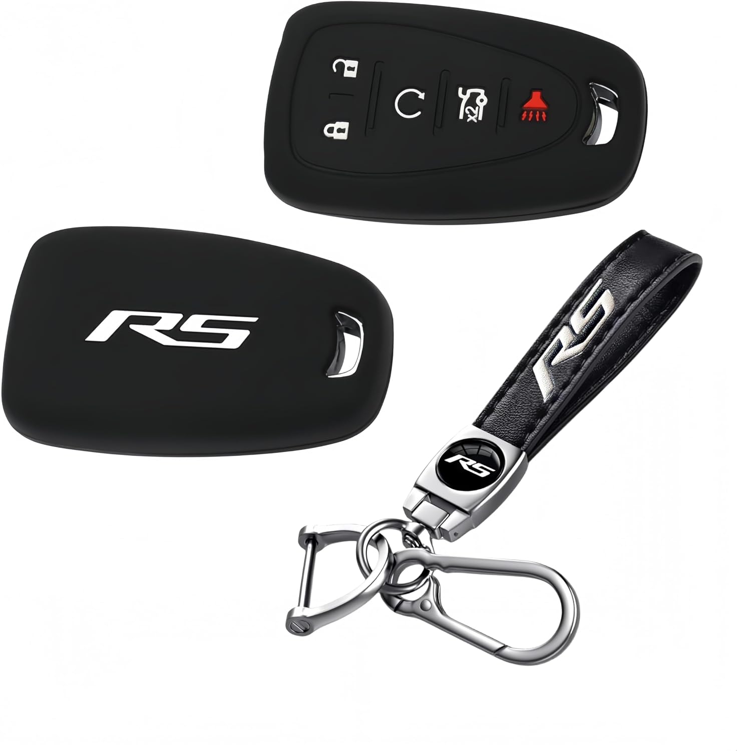 for RS Silicone Rubber Key Protector with Key Chain Compatible with Equinox Malibu Camaro Traverse Blazer Cruze Trailblazer Trax Sonic Spark (5 RED)