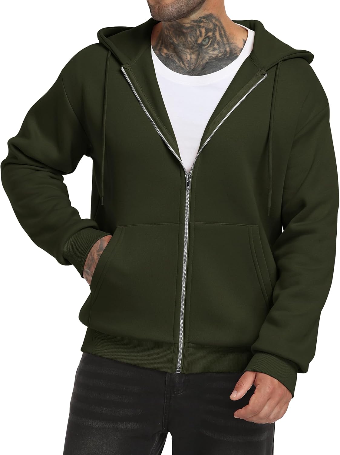 Men's Zip Up Fleece Hoodie Casual Solid Winter Sweatshirt with Pockets Long Sleeve Fashion Basic Hooded Jacket