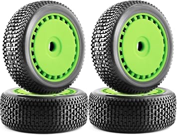 1/8 RC On/Off-Road Rally Rubber Tire & Nylon Rim 17mm Hex for ARRMA 1/8 | Compatible with ARRMA 1/8 Typhon 3S/6S Losi 8IGHT HSP Hyper HongNor FS Racing KYOSHO MP10 MP9 MP9e Neo 4PCS, Green