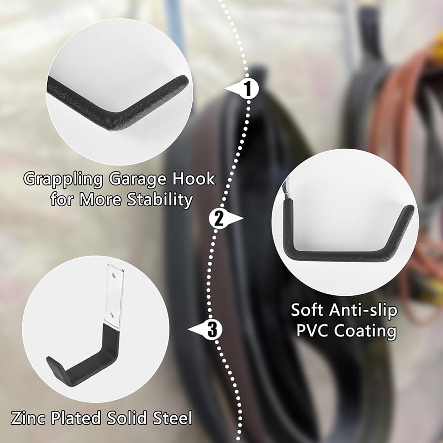 AccEncyc Garage Hooks Heavy Duty Garage Storage Utility Hooks 2Pcs Garage Wall Hooks Garden Hose Holder Garage Garden Tool Organizer Steel Wall Mount