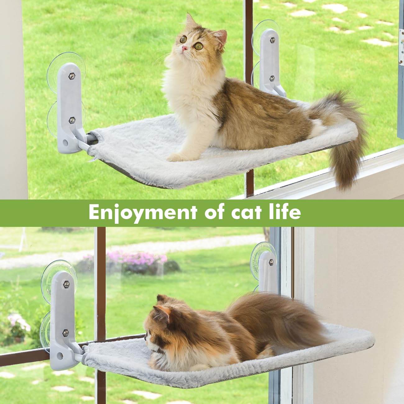 2PC Cat Window Perch Cordless Foldable Cat Hammock Bed for Window with Metal Frame and Reversible Cover, Large Suction Cups Window Resting Seat for Indoor Cats (Cat Bed, M-2PC) - image 7