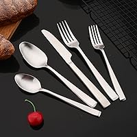 Vista 8 de JASHII Juego de cubiertos de acero inoxidable 304 con acabado satinado, 20 piezas de servicio para 4 personas, mango cuadrado, apto