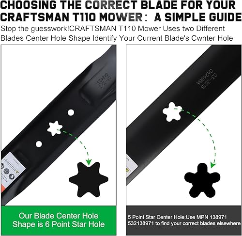 Miniatura 3 de 942-04308 Cuchillas con 6 orificios de estrella para Troy Bilt Bronco Pony Mustang Cortacésped Cub Cadet XT1-42 ZT1-42 42 '' Cero Giro Tractor